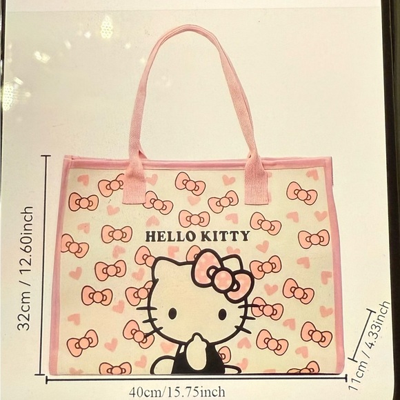 Hello Kitty Pink Tote Bag Durable Large New - Picture 6 of 7